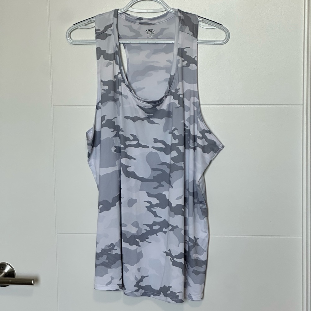 Athletic Works White and Gray Camo Tank Top